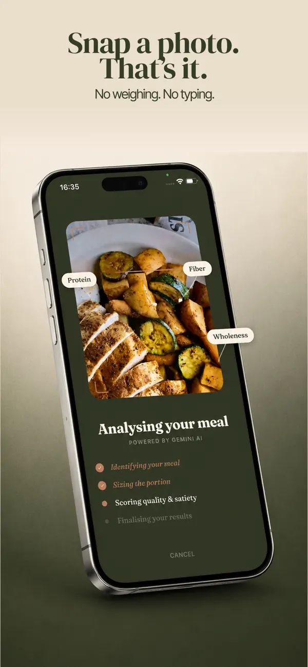 Snap a photo of any meal — Meaple AI reads protein, fiber and portion in seconds