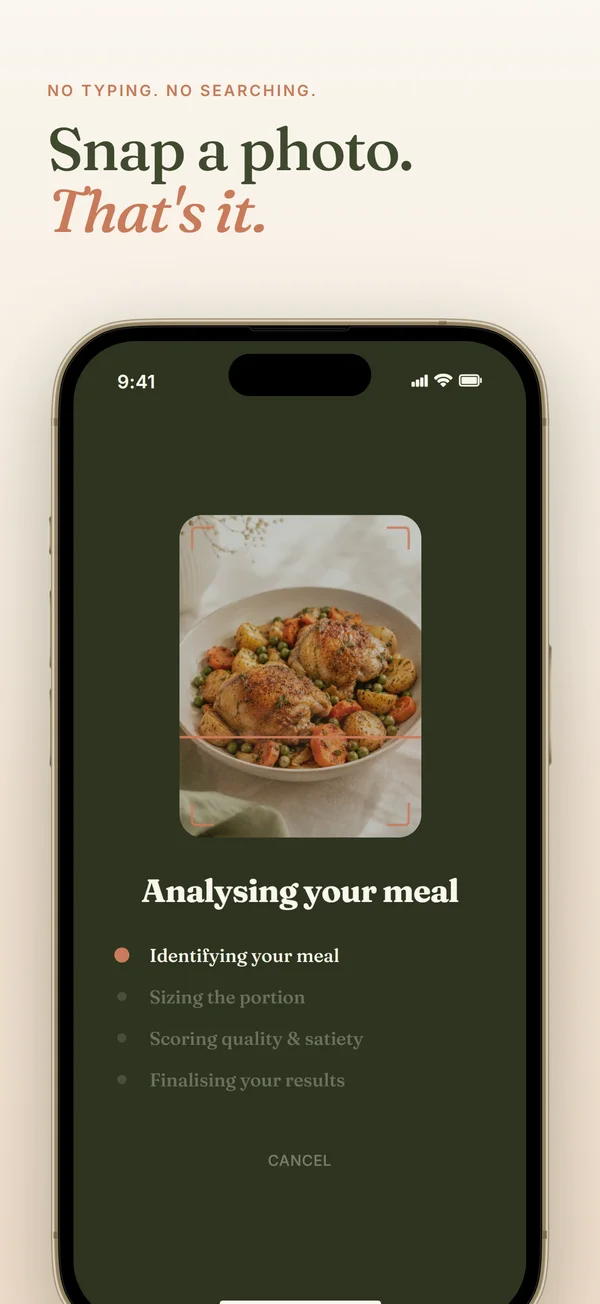 Snap a photo of your meal and Meaple reads it — no typing, no searching